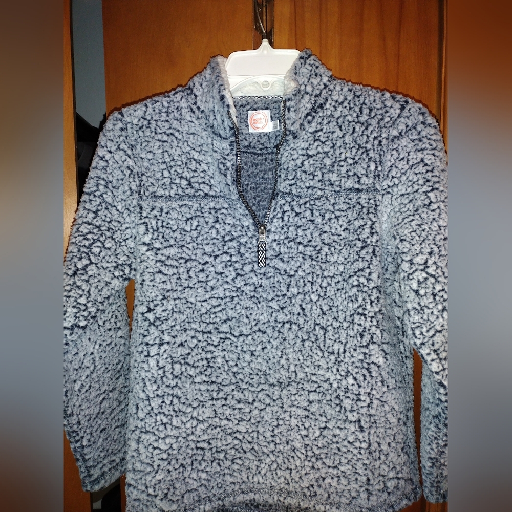Boys Youth Wonder Nation Blue & Gray Sherpa Quarter Zip Pullover 10-12 Top